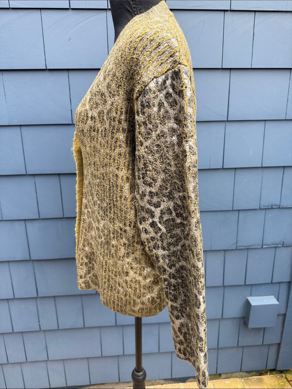 Zara Metallic Gold Leopard-Print Button Front Cardigan Medium green - Picture 6 of 10